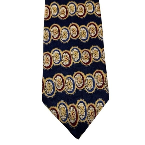 Bravini Silk Tie Quiet Luxury Old Money Geometric Blue Gold Made in USA … - Picture 3 of 7